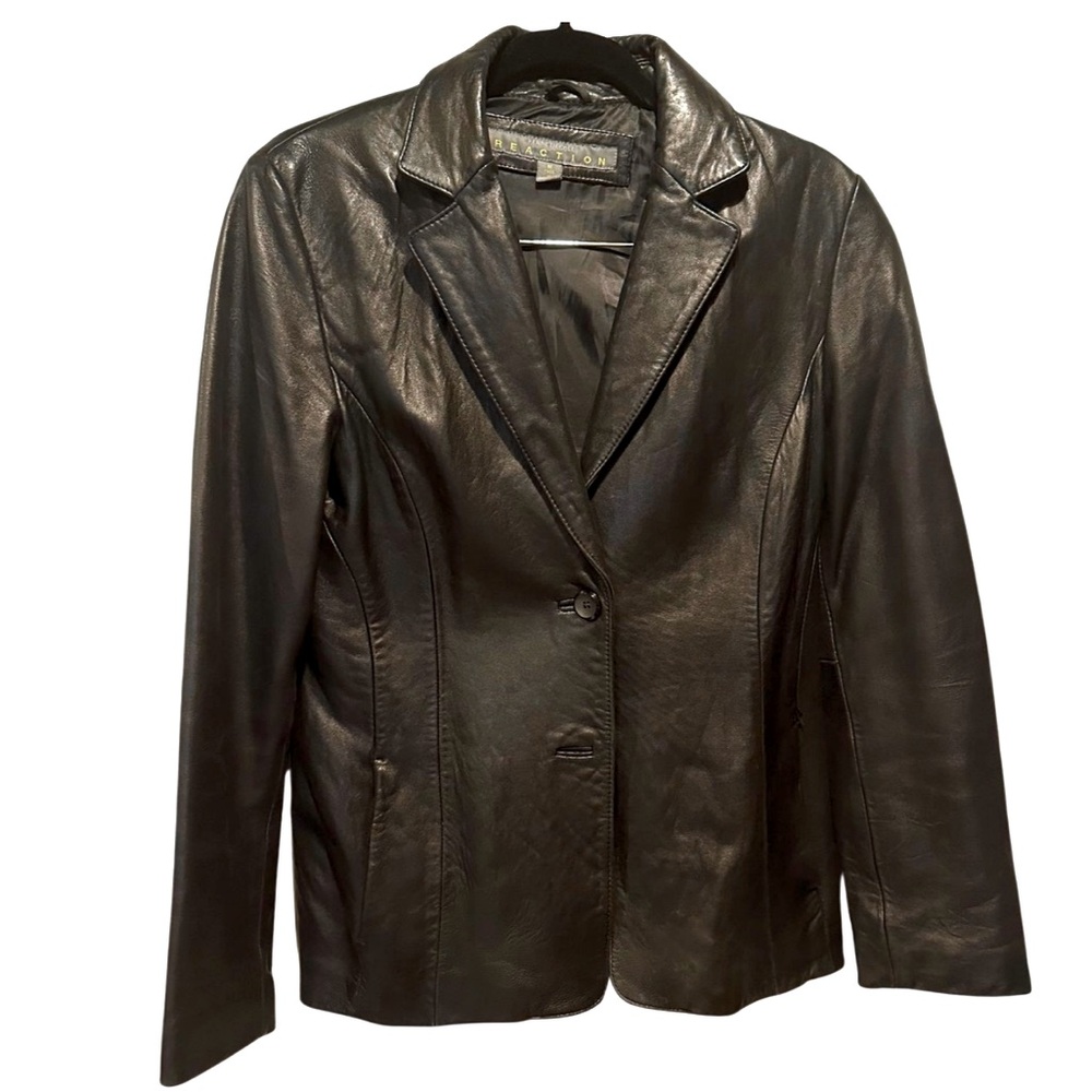 Vintage 90s Kenneth Cole Reaction Black Leather Blazer  Women’s Size Medium